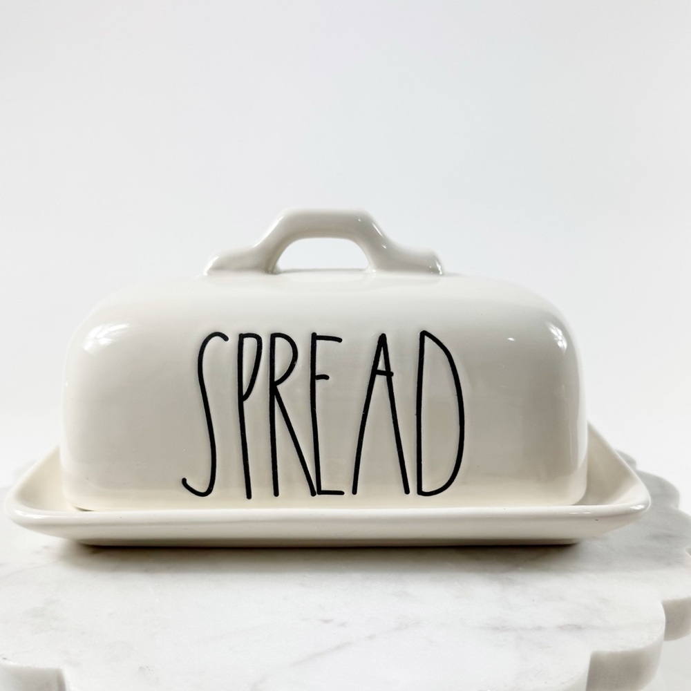 617. Rae Dunn SPREAD Ceramic Butter Dish with Lid White Farmhouse Kitchen